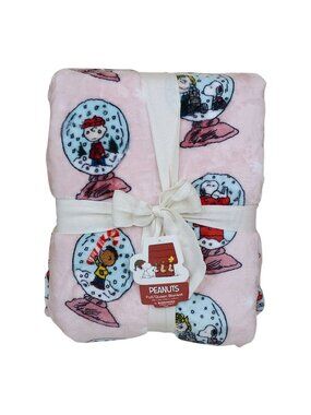 Peanuts Snoopy Full/Queen Plush Blanket By Berkshire 90" X 90" Snow Globe Pink
